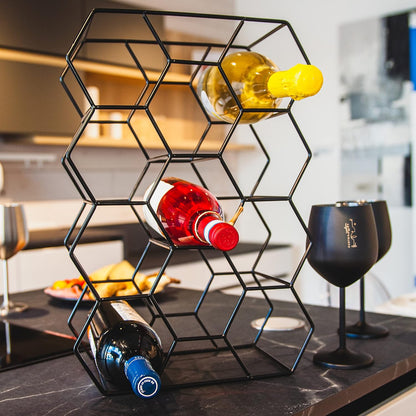Countertop Wine Rack - 14 Bottle Freestanding Modern Black Metal Small - 3 Tier Tabletop Wine Holder Stand for Cabinet, Pantry - Wine Racks Countertop - No Assembly Required