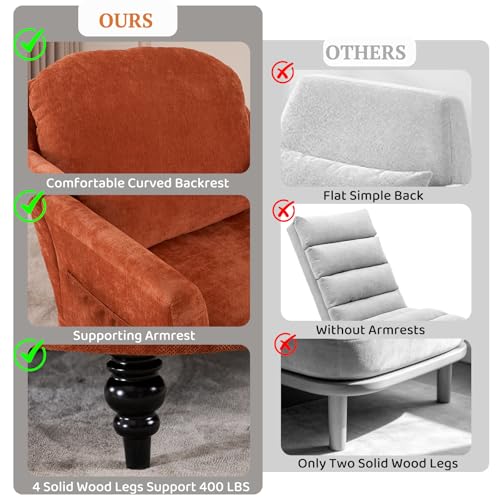 Chaise Lounge Chair Indoor, 59.8" Oversized Reading Chair, Orange, view 7
