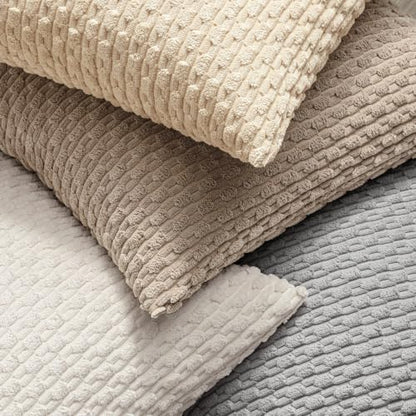 Pack of 2 Decorative Throw Pillow Covers 18x18 Inch Soft Boho Striped Textured Corduroy Pillow Covers Modern Farmhouse Home Decor for Couch Bed Sofa Living Room Beige