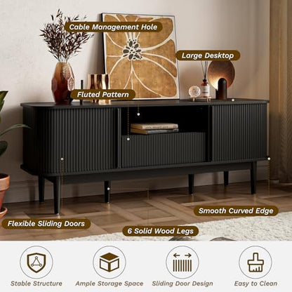 63" Modern TVs Stand with Storage, Black, view 5