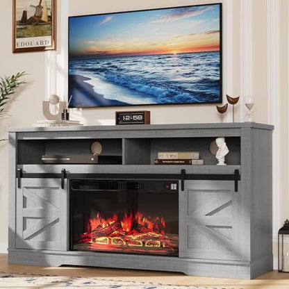 Farmhouse Fireplace TV Stand for TVs up to 65 Inch,Rustic Gray, view 3