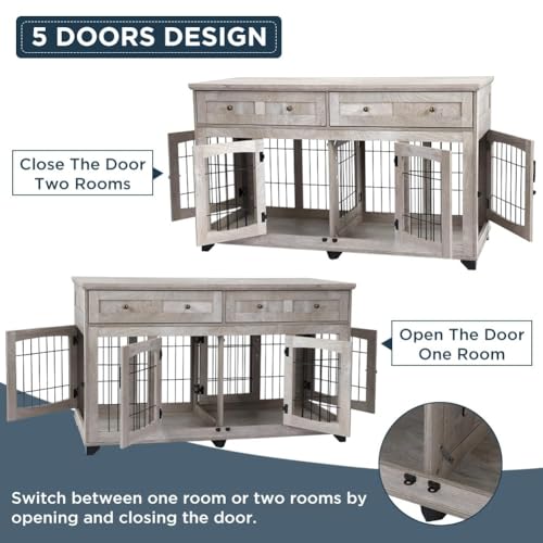 Dog Crate Furniture with Drawers for Large Breed,58" Dog Kennel, view 5
