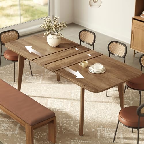 VASAGLE MAEZO Collection - Extendable Dining Table for 4/6/8, Kitchen Table with Tapered Legs, Curved Transitions, for Dining Room, Kitchen, Home Office, Honey Brown UKDT090K01V1