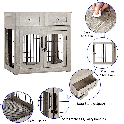 Hipicute Dog Crate Furniture with Drawers, Wooden Kennel for Large Breed Dogs, view 4