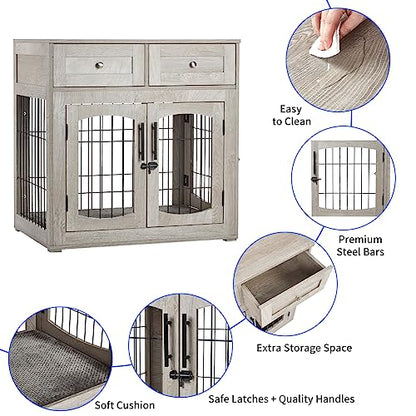 Hipicute Dog Crate Furniture with Drawers, Wooden Kennel for Large Breed Dogs, view 4