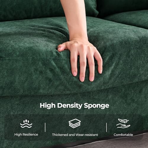 3 Seater Sofa Couch with Deep Seat, 90" Modern Upholstered Sofa with Armrests, Easy Installation, Comfy Couches for Living Room, Apartment, Green