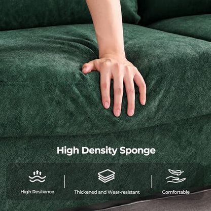 3 Seater Sofa Couch with Deep Seat, 90" Modern Upholstered Sofa with Armrests, Easy Installation, Comfy Couches for Living Room, Apartment, Green