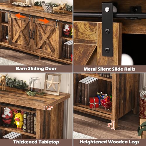 Farmhouse TV Stand for 65 Inch TV with Sliding Barn Door, Rustic Wood Entertainment Center Large Media Console Cabinet Long Television Stands,Console Table and Media Furniture for Living Room(Brown)