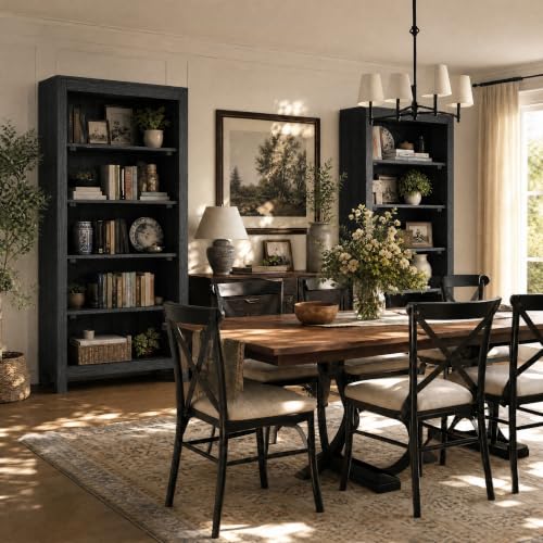 71" Solid Wood 5-Tier Tall Bookcase (2, Black), view 7