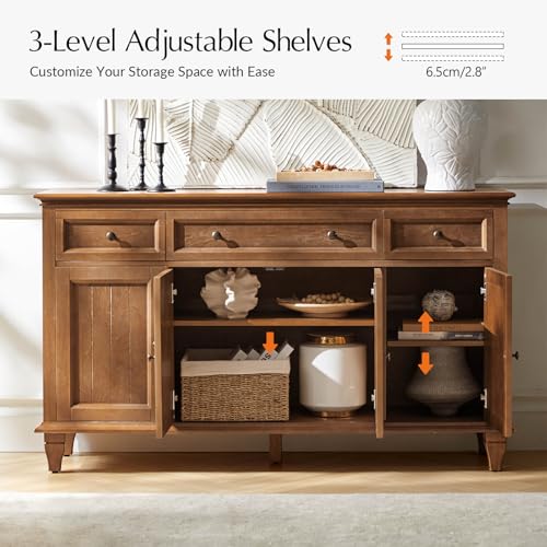 58" Sideboard Buffet Cabinet with Storage & Drawers, Acorn, view 4