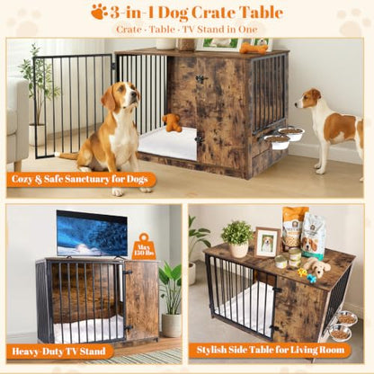 40" Dog Crate Furniture for Large Dogs, Rustic Brown, view 4