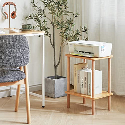2-Tier Side Table, Solid Wood Tall End Table with Storage Shelves, Nightstand Bedside Table for Living Room Bedroom Office, No-Tool Assembly, Natural UWST002N
