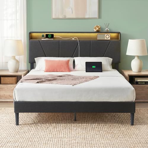 Zinus Maya Upholstered Platform Bed Frame, RGB LED Lights, Queen, view 2
