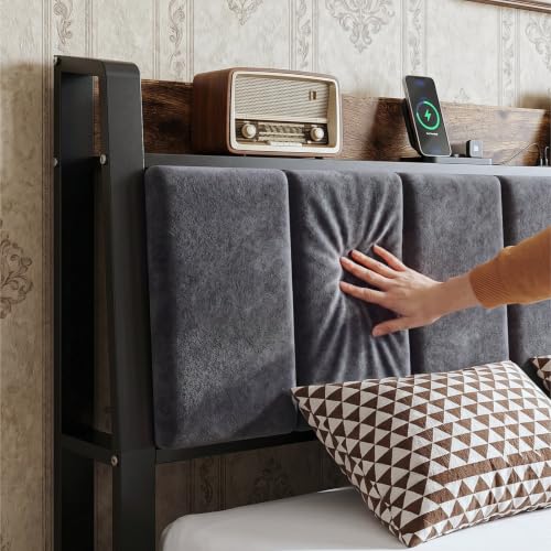 Queen Bed Frame Storage Headboard with Lights, view 7
