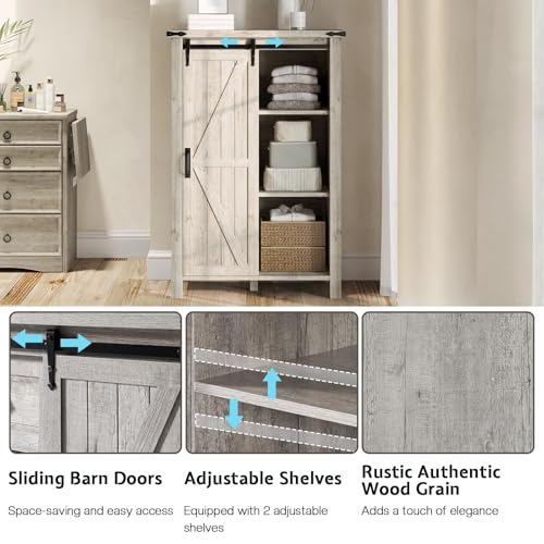 31.5" Farmhouse 5-Drawer Dresser with Barn Door, Rustic Grey, view 6