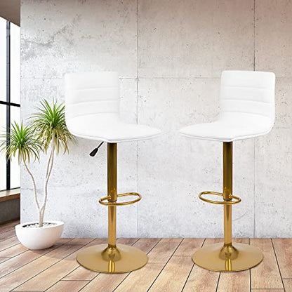 Vinyl Swivel Adjustable Bar Stool with Back, White, 2-Pack