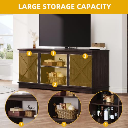Espresso TV Stand, 2 Barn Doors & Open Shelves, Fits 65" TVs, view 7