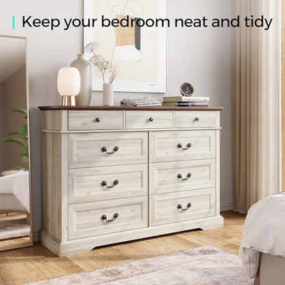 9 Drawers Dresser for Bedroom, Wood Bedroom Chest of Drawers, view 4