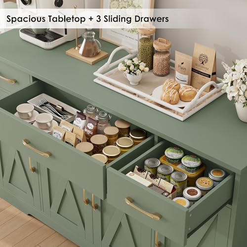 Kitchen Buffet Sideboard Storage Cabinet, Coffee Bar Cabinet, Green, view 5