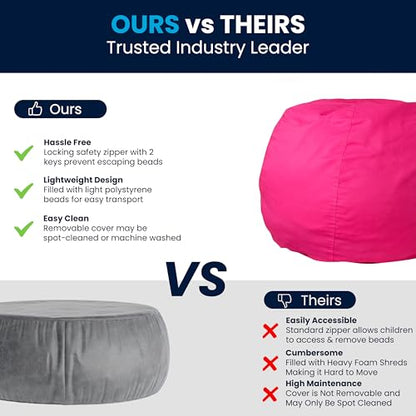 Dillon Small Bean Bag Chair for Kids and Teens, Foam-Filled Beanbag Chair with Machine Washable Cover, Hot Pink