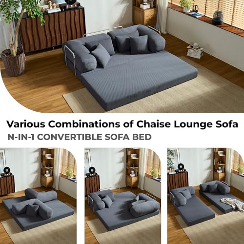 78''Convertible Modular Sleeper Sofa Bed, 5-in-1 Folding Boneless Couch, Pull Out Floor Sleeper, Modular Lounge Sofa for Living Room Bedroom, Multi-Function Foldable Sofa