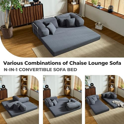 78''Convertible Modular Sleeper Sofa Bed, 5-in-1 Folding Boneless Couch, Pull Out Floor Sleeper, Modular Lounge Sofa for Living Room Bedroom, Multi-Function Foldable Sofa