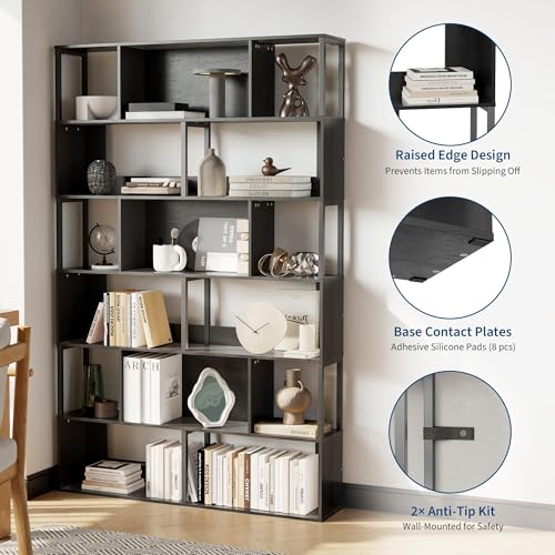 6-Tier Bookshelf, Tall Geometric Bookcase, view 5