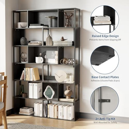 6-Tier Bookshelf, Tall Geometric Bookcase, view 5