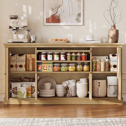 63" Large Farmhouse Sideboard Buffet Cabinet with Storage, Natural, view 7