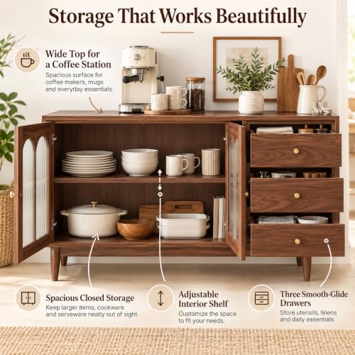100% Solid Wood Storage Cabinet Kitchen Storage Sideboard Buffet Cabinet, view 6