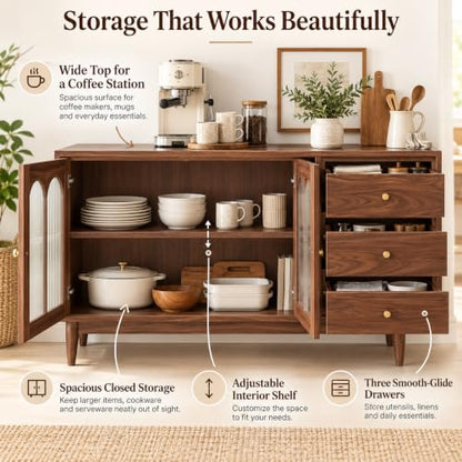 100% Solid Wood Storage Cabinet Kitchen Storage Sideboard Buffet Cabinet, view 6