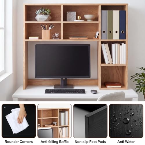 Natural Wood College Desktop Bookshelf Dorm Desk Hutch Organizer, view 5