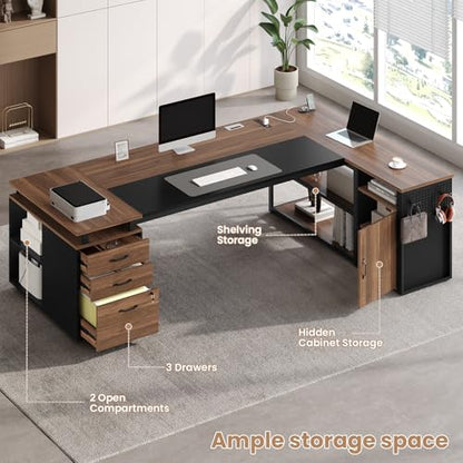 78" Executive Desk with Lockable File Cabinet, view 6