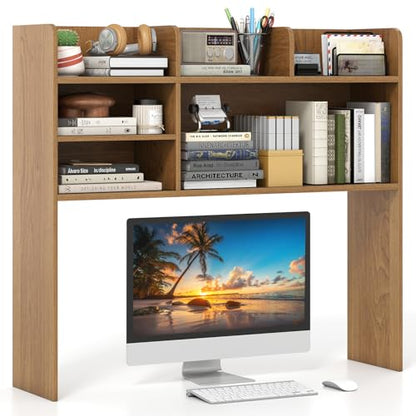Desktop Bookshelf, 37" Desk Hutch Dorm for Computer Up to 32 Inch, view 2