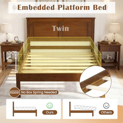 Twin Size Bed Frame with Solid Wood Legs and Wooden Slats, view 6