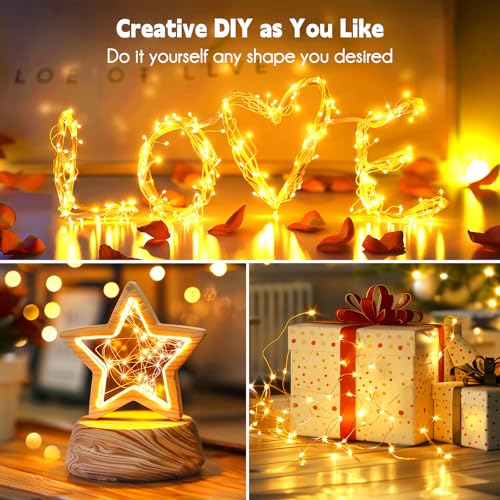 Fairy Lights Plug in, 33Ft 100 LEDs Waterproof Silver Wire Firefly Light, Adaptor Included, Starry String Lights for Wedding Patio Indoor Outdoor Christmas Decorations, Warm White
