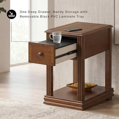 Signature Design by Ashley Breegin Chair Side End Table, 1 Drawer, 1 Fixed Shelf, Veneers, Wood, 13.13" W x 22.13" D x 23" H, Brown