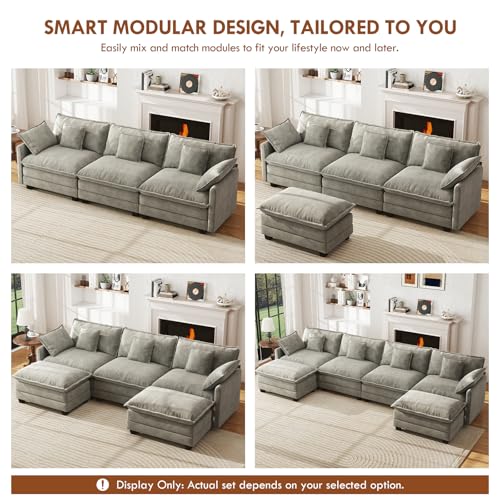 111.4” Cloud Couch, Modular Sectional Sofa, Comfy Modern 3-Seater Couches with Pillows & Upholstered Deep Seat Cushion for Apartment Living Room Bedroom （Grey）