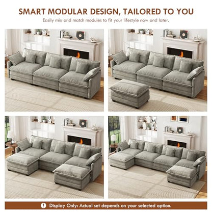 111.4” Cloud Couch, Modular Sectional Sofa, Comfy Modern 3-Seater Couches with Pillows & Upholstered Deep Seat Cushion for Apartment Living Room Bedroom （Grey）