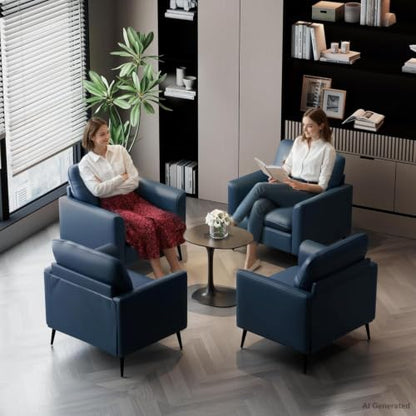 Accent Chairs Set of 2, Faux Leather Arm Chairs (Blue, 2)
