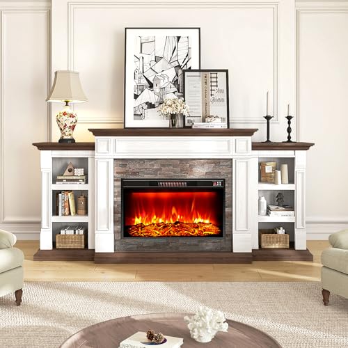 80" Fireplace TV Stand for TVs Up to 90 Inch, Electric Fireplace with Mantel, view 3