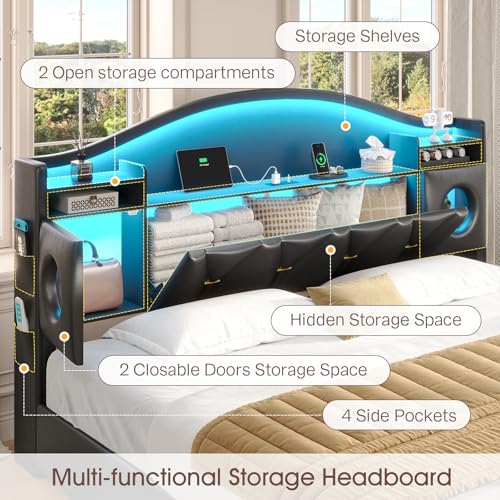 King Size Bed Frame with 6 Storage Drawers, King Bed Frame and Headboard, view 5