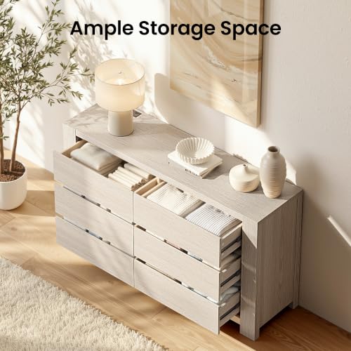55'' Modern 6 Drawers Dresser for Bedroom with Charging Station, view 4