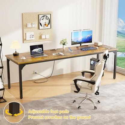 78.7 Inches 2 Person Desk with Power Outlet, Long Double Home Office Computer Desks, Large Simple Desk, Modern Study Writing Table Workstation, Large Legroom, Metal Frame, Rustic Brown