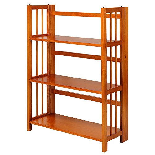 3-Shelf Folding Stackable Bookcase (27.5" Wide)-Honey Oak