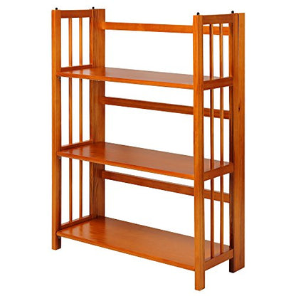 3-Shelf Folding Stackable Bookcase (27.5" Wide)-Honey Oak