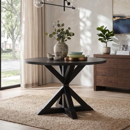 Windvale Cross-Buck Base Dining Table, Black