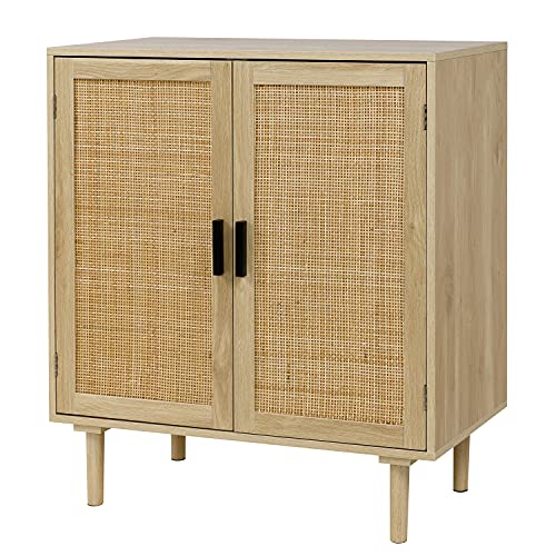 Sideboard Buffet Cabinet, Kitchen Storage Sideboard with Rattan Decorated Doors, Liquor Coffee Buffet, Dining Room, Hallway, Console Table, Accent Cabinet, 31.5X 15.8X 34.6 Inches, Natural