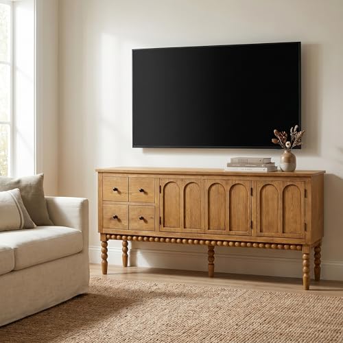 65" TV Entertainment Console, Buffet Cabinet, Prairie Oak, view 3