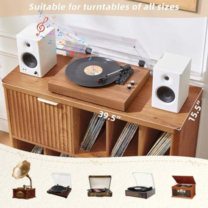 Large Record Player Stand with Vinyl Storage Up to 450 Albums, view 7